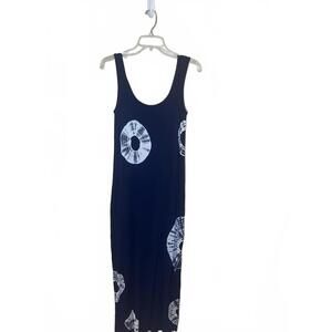 Bailey44 Navy Blue Sleeveless Maxi Dress with White Tie-Dye Pattern Size Small